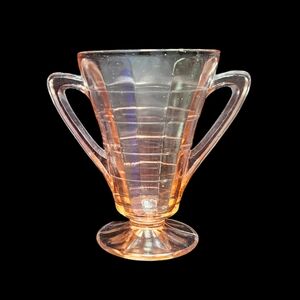 Vintage Anchor Hocking Pink Depression Glass Block Optic Cone Sugar Bowl